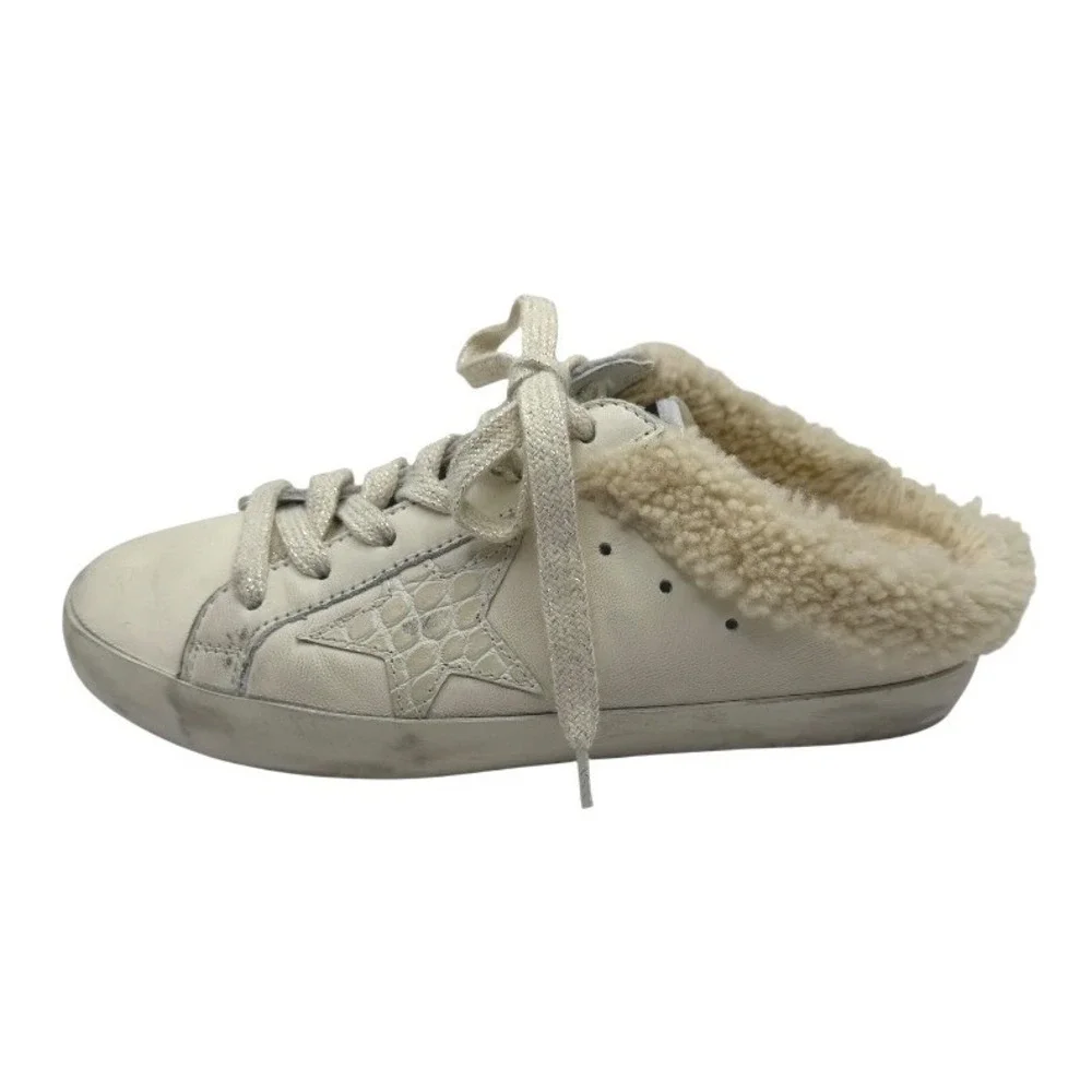 Golden Goose Sneaker Women & Beige Super Star Sabot Leather‎ Lamb Shearling Mule